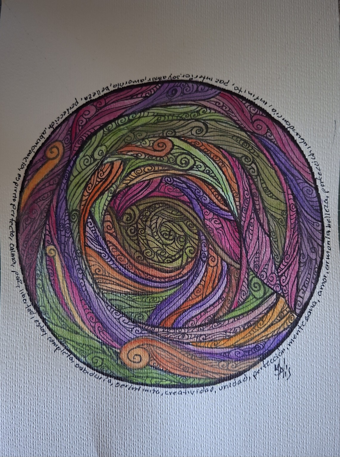Obra original en espiral con frase manuscrita y tonos cálidos